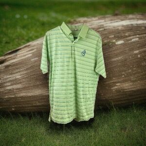 Peter Millar Men’s Medium Green Striped Short Sleeve Golf Polo Shirt 100% Cotton